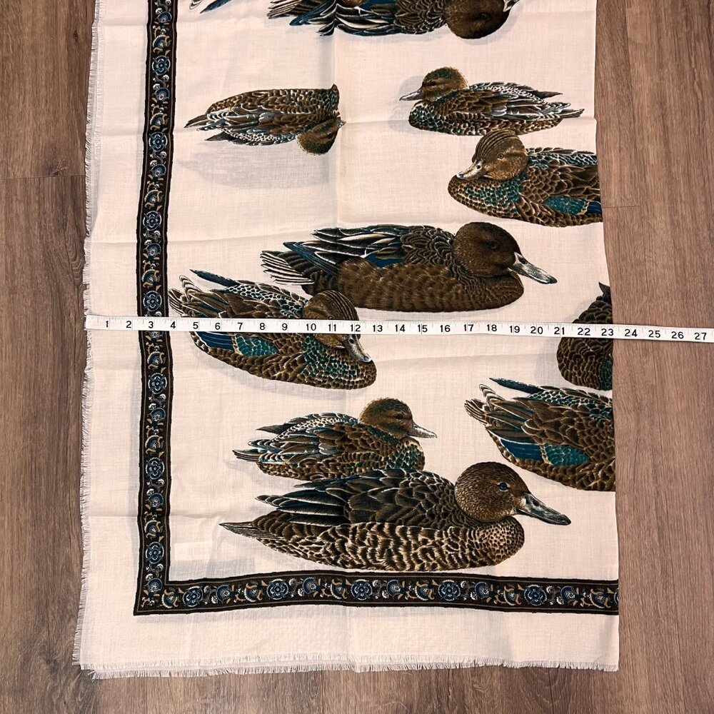 NEW Art of the Scarf Water Fowl Duck Square Fringed Ivory 46" Made in Italy - Picture 9 of 12